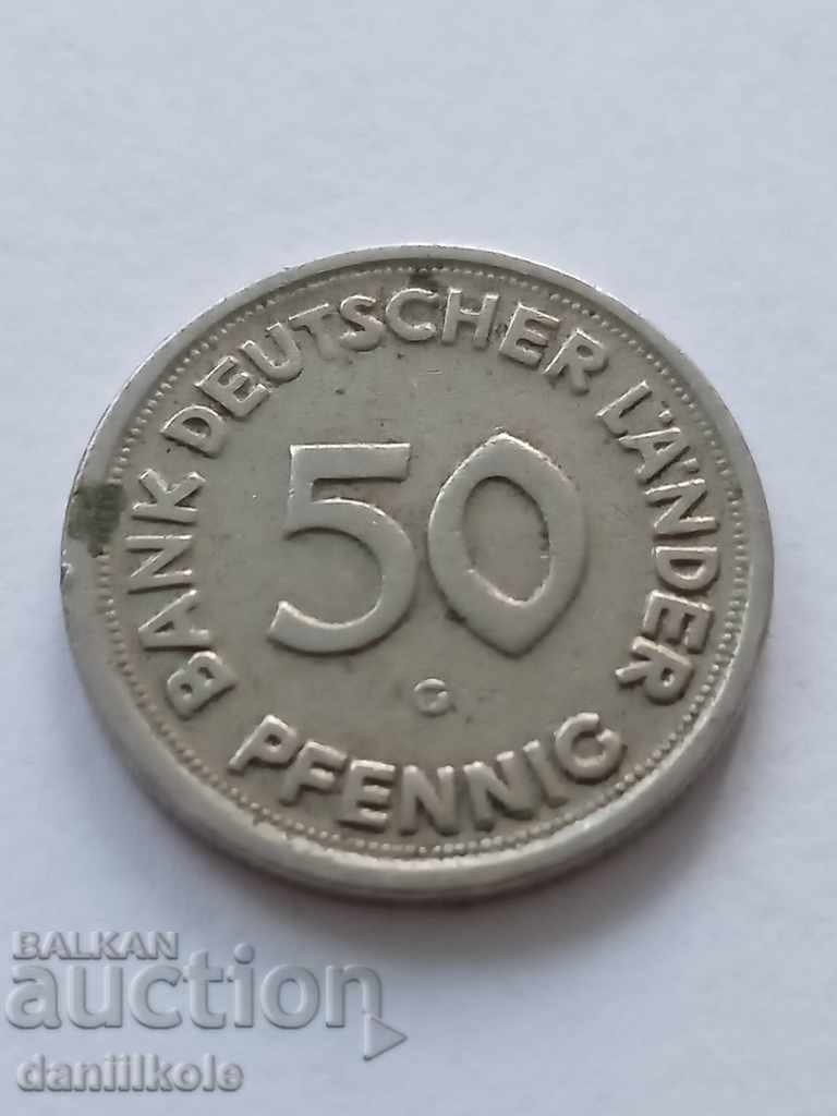 Licitație * $ * Y * $ * GERMANIA FRG 50 PFENNIG 50 PFENNIG - 1949 G * $ * Y * $ *
