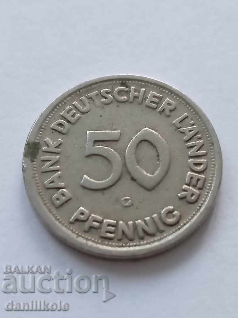 *$*Y*$* ГЕРМАНИЯ ФРГ 50 ПФЕНИГА 50 PFENNIG - 1949 G *$*Y*$* *$*Y*$* ГЕРМАНИЯ ФРГ 50 ПФЕНИГА 50 PFENNIG - 1949 G *$*Y*$*