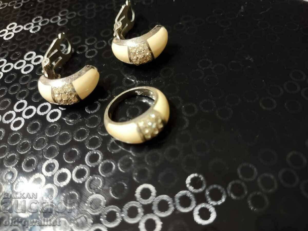 SET: Silver RING and EARRINGS, silver SET: Silver RING and EARRINGS, silver