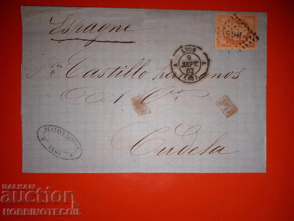 TRAVEL ENVELOPE FRANCE 1862 - 40 LYON BUDELLA TRAVEL ENVELOPE FRANCE 1862 - 40 LYON BUDELLA