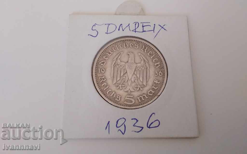 5 марки 1936 г сребро