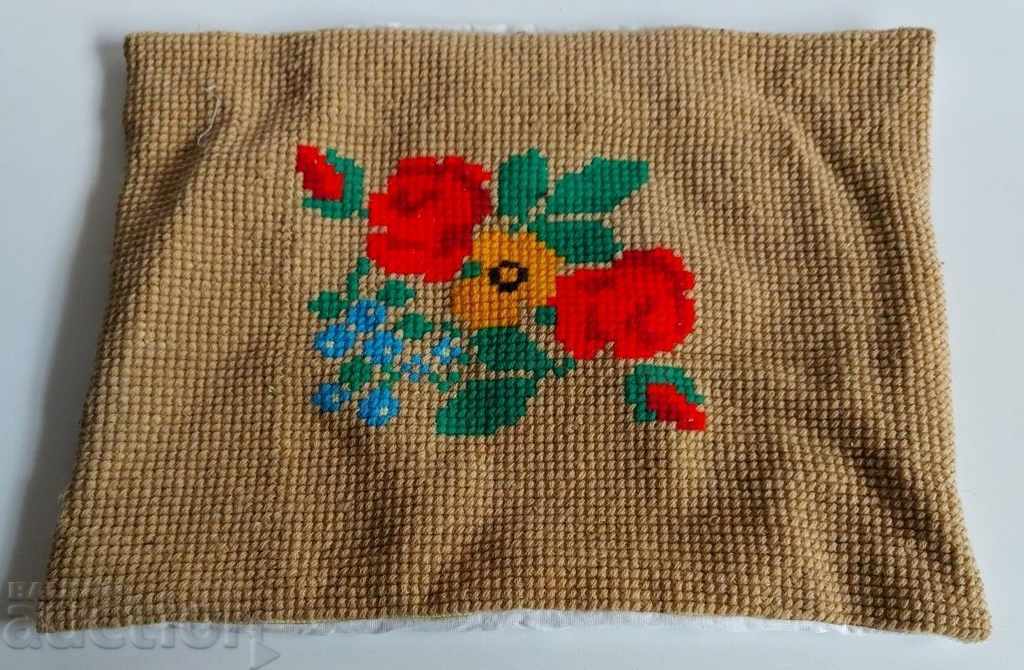 OLD EMBROIDERED PILLOW EMBROIDERY COVER EXCELLENT FLOWERS