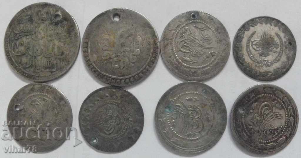 Monede turcești din argint otoman vechi.8 bucăți.
