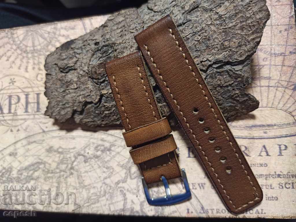 Δημοπρασία Δερμάτινο λουράκι ρολογιού 24mm Γνήσιο δέρμα χειροποίητο 825