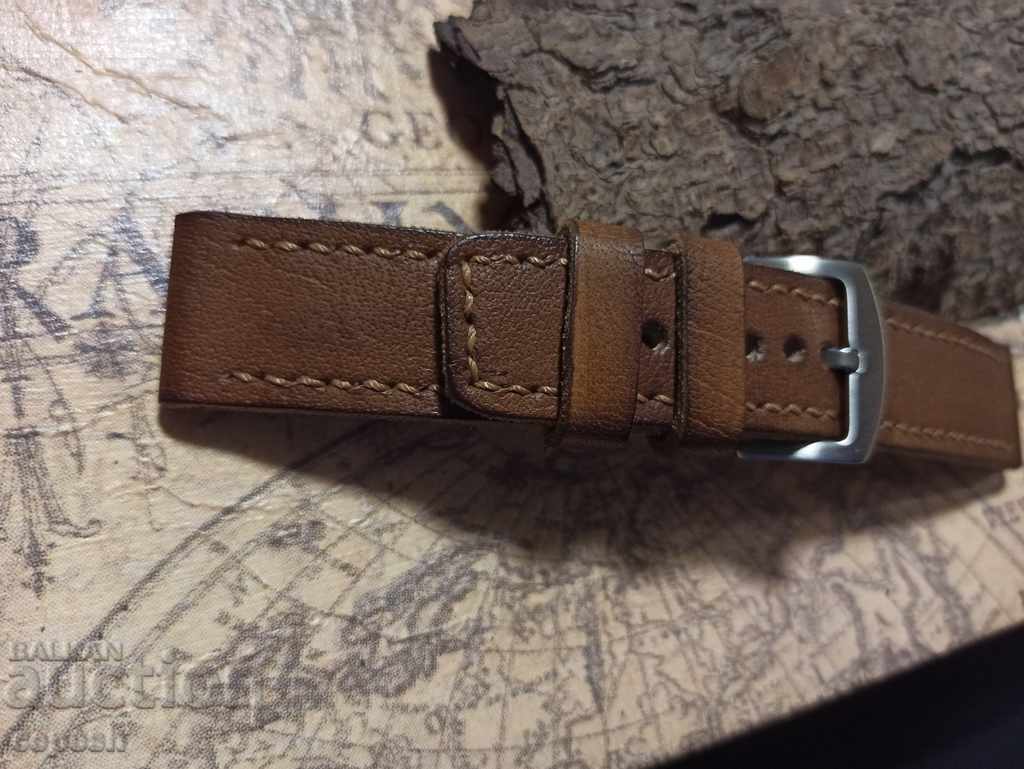 Παράδοση Δερμάτινο λουράκι ρολογιού 24mm Γνήσιο δέρμα χειροποίητο 825