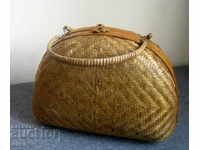 Антична стара сламена плетена дамска чанта деко