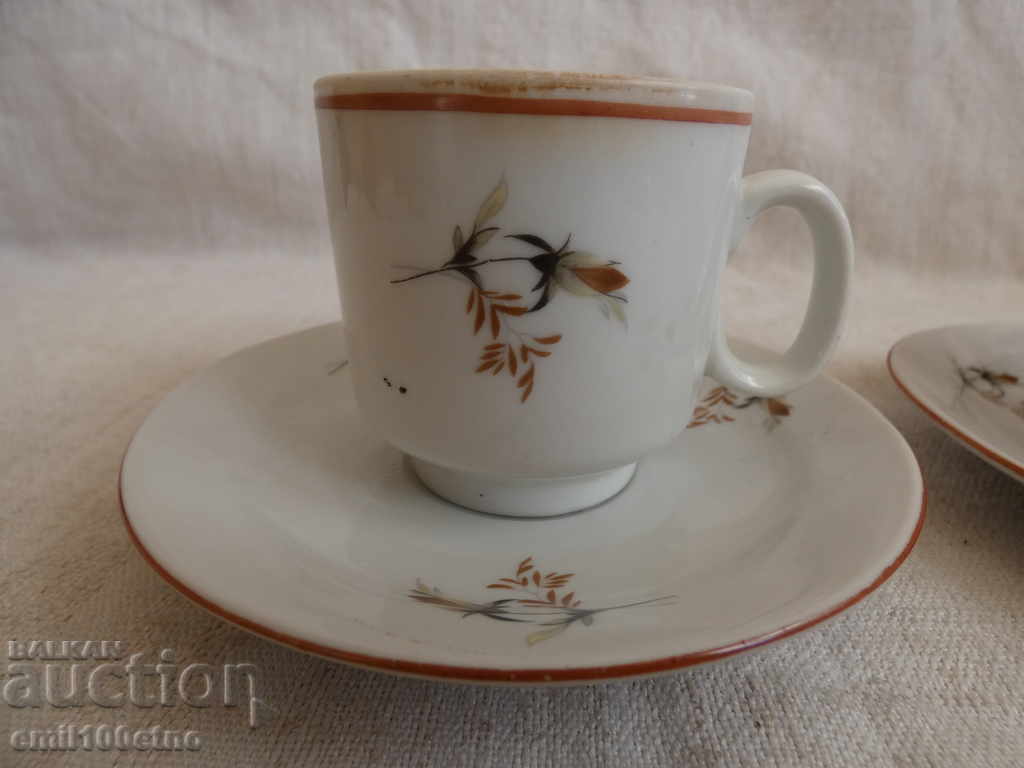 Set of 2 coffee cups with plates of old Bulgarian porcelain with price 6.00 BGN | € 3.07 Set of 2 coffee cups with plates of old Bulgarian porcelain with price 6.00 BGN | € 3.07
