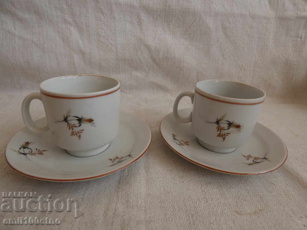 Auction Set of 2 coffee cups with plates of old Bulgarian porcelain Auction Set of 2 coffee cups with plates of old Bulgarian porcelain