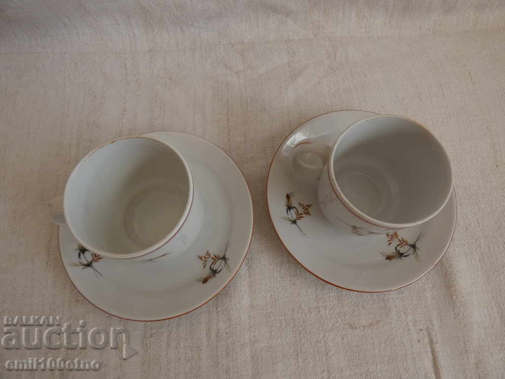 Delivery of Set of 2 coffee cups with plates of old Bulgarian porcelain Delivery of Set of 2 coffee cups with plates of old Bulgarian porcelain