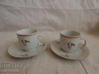 Set of 2 coffee cups with plates of old Bulgarian porcelain