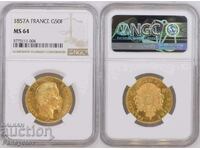 50 de franci Franța 1857 Moneda de aur de aur NGC PCGS MS 64
