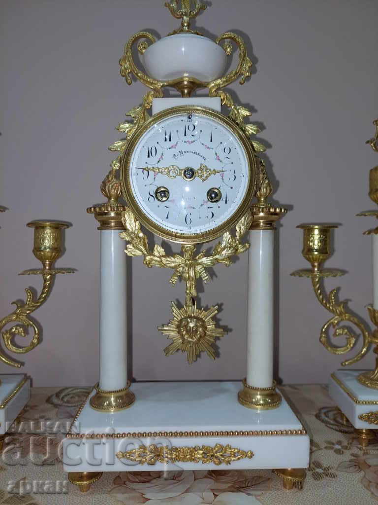 French fireplace clock - the end of the XIX century with candlesticks with price 1600.00 BGN | € 818.07 French fireplace clock - the end of the XIX century with candlesticks with price 1600.00 BGN | € 818.07
