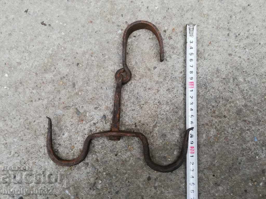 An old forged scraping hook, double twin - 7 An old forged scraping hook, double twin - 7