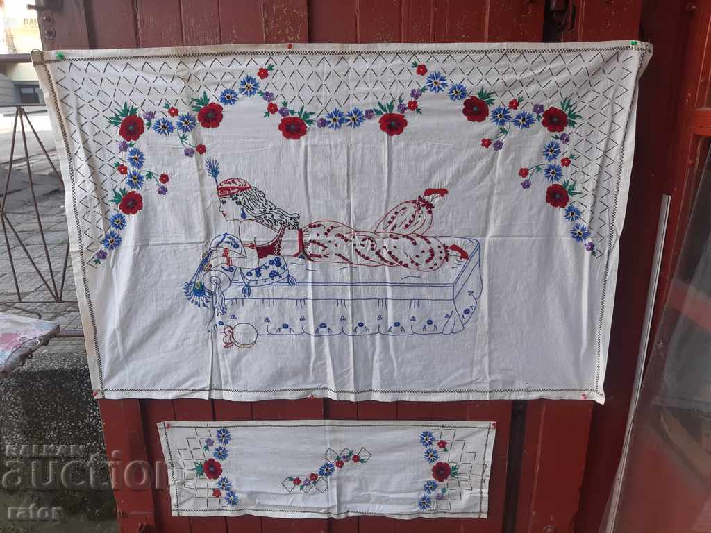 Hand embroidered carpet and tablecloth. Hand stitched Hand embroidered carpet and tablecloth. Hand stitched