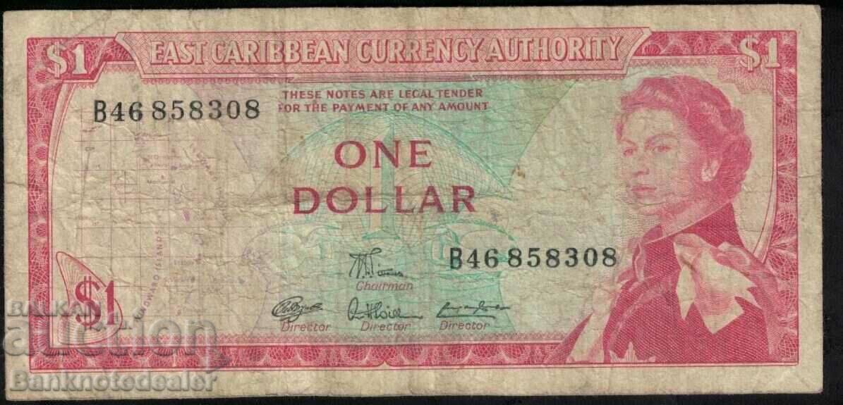 East Caribbean Currency 1 Dollar 1965 Pick 13d Ref 8308