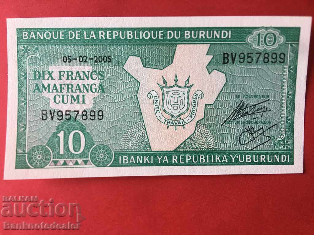 Burundi 10 Franci 2005 Pick 33e Unc Ref 5602