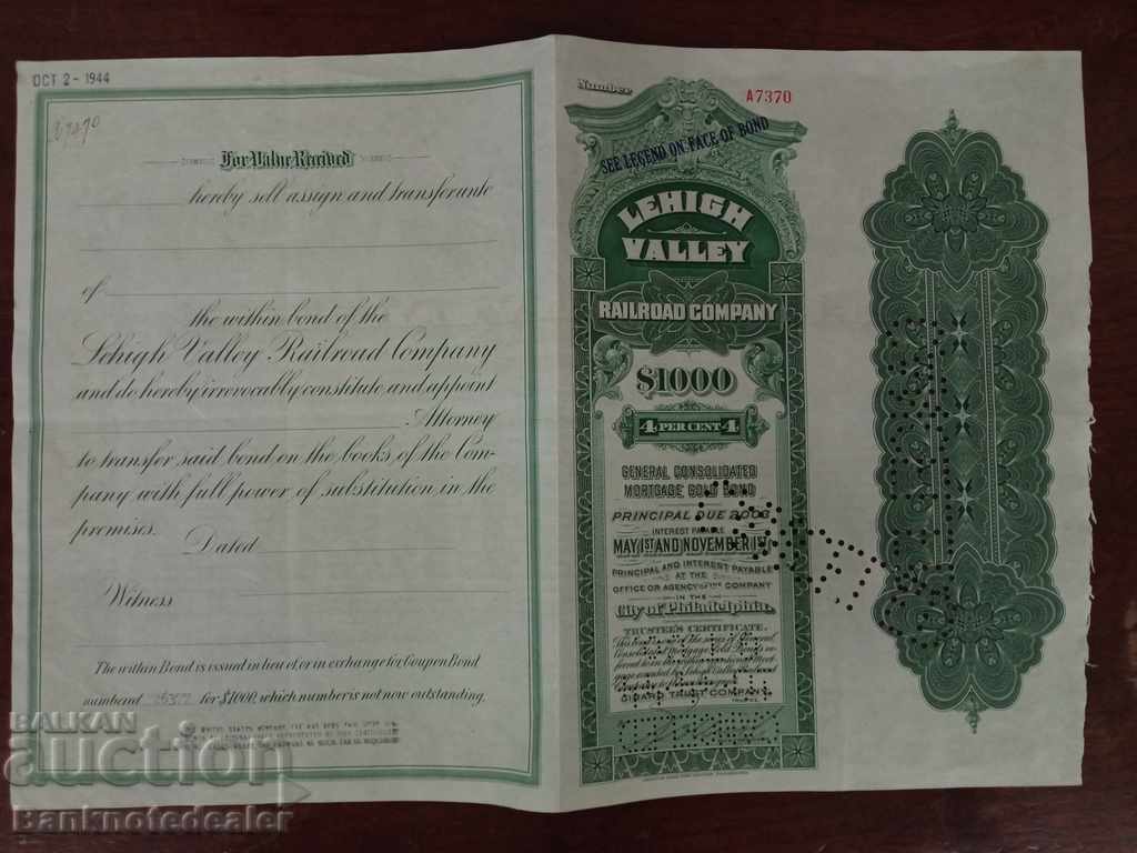 American / USA 1000 dollars BONDS Lehigh Valley Railroad A7370 with price 25.00 BGN | € 12.78 American / USA 1000 dollars BONDS Lehigh Valley Railroad A7370 with price 25.00 BGN | € 12.78