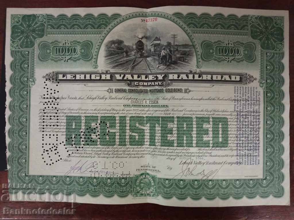 Αμερικανική / ΗΠΑ 1000 δολάρια ΟΜΟΛΟΓΙΑ Lehigh Valley Railroad A7370