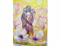 LOVERS abstract oil painting canvas frame signature