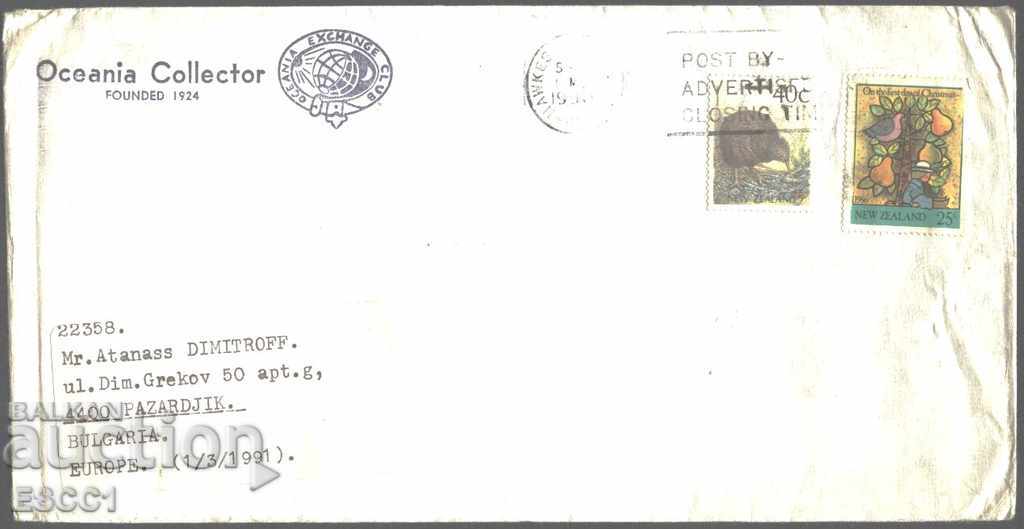 Traveled envelope stamps Kiwi Bird 1988 Christmas 1986 New Zealand
