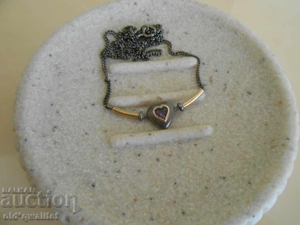 Auction  Necklace / necklace / jewelry, 925 Silver, Gold and Amethyst, design