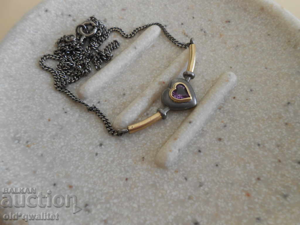 Necklace / necklace / jewelry, 925 Silver, Gold and Amethyst, design - 7