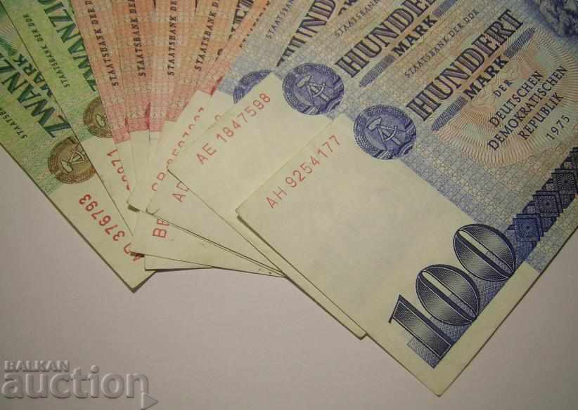 Auction  GDR Germany lot 10 banknotes 1971 1975 20 50 100 marks