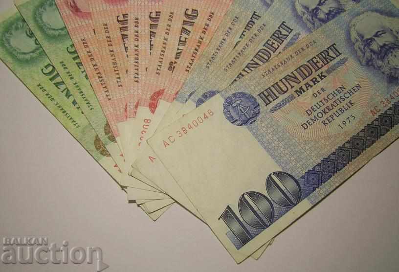 Auction  GDR Germany lot 10 banknotes 1971 1975 20 50 100 marks