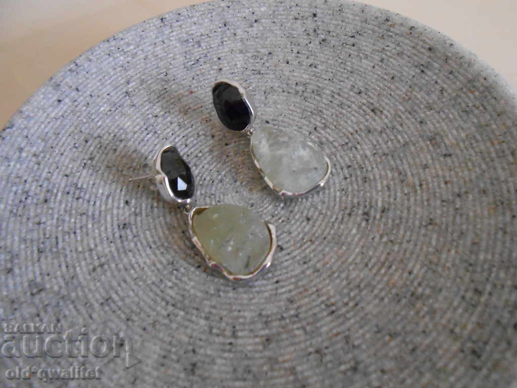 Silver earrings, Stone: Prenite, Spinel, 925 Silver - 5