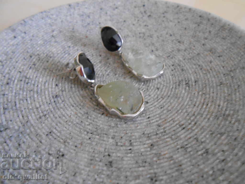 Silver earrings, Stone: Prenite, Spinel, 925 Silver - 6