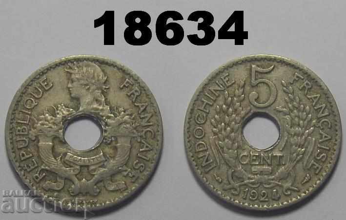 Moneda de 5 centime din Indochina Franceză din 1924