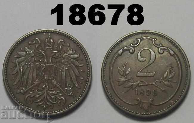 Austria 2 hellers 1899 excelentă monedă