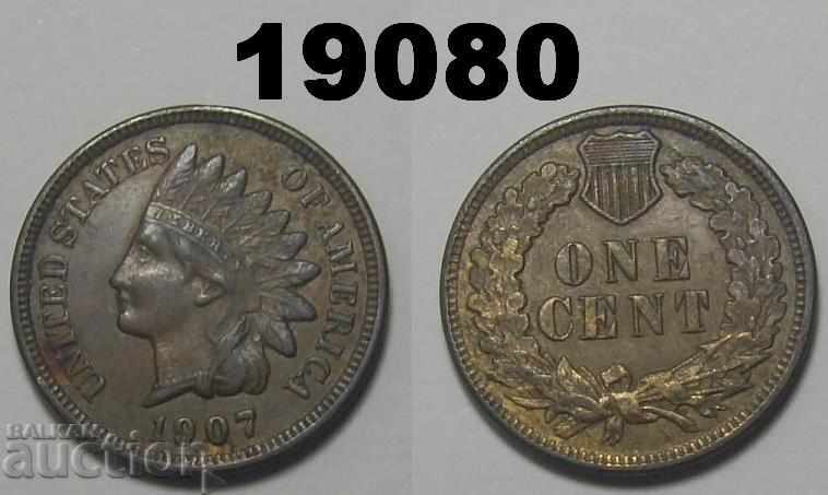 SUA 1 cent 1907 calitate AU!
