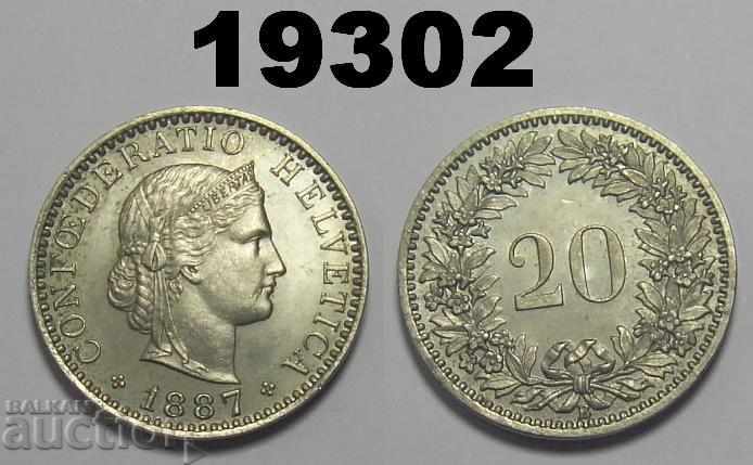 Switzerland 20 Rapen 1887 AUNC
