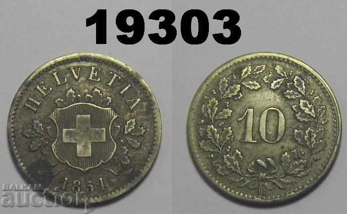 Switzerland 10 Rapen 1851 VF ++