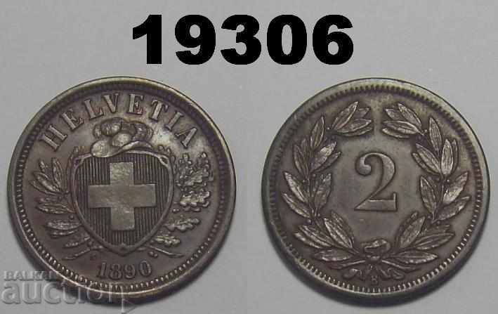Switzerland 2 rapen 1890 AUNC