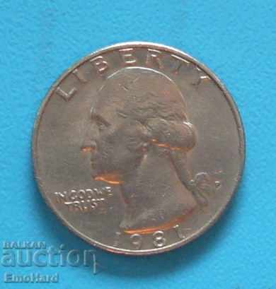 US $ 1/4 1981 D with price 0.75 BGN | € 0.38 US $ 1/4 1981 D with price 0.75 BGN | € 0.38