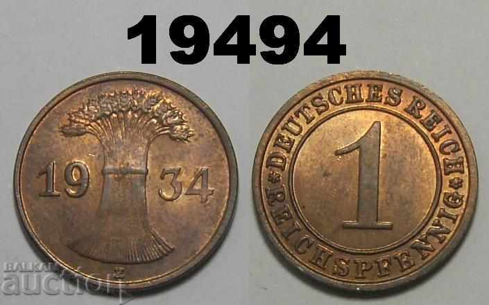 Germany 1 Reich Pfennig 1934 E AU / UNC