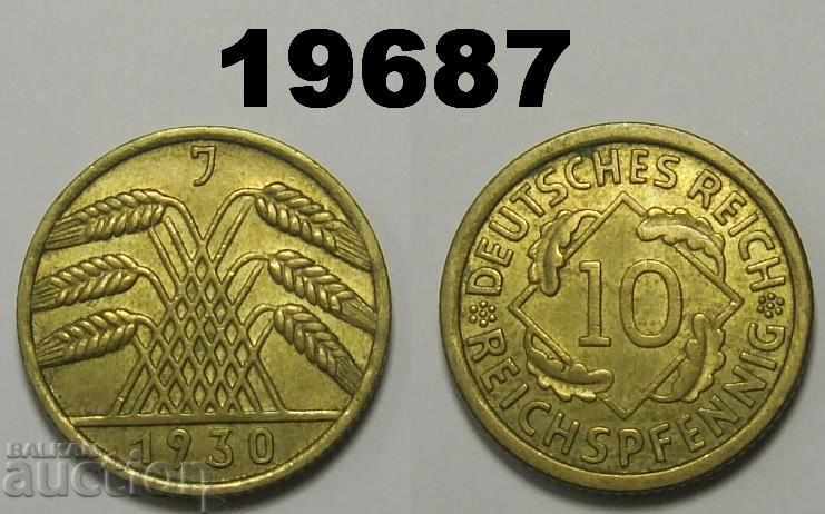Γερμανία 10 Reich Pfennig 1930 J AUNC