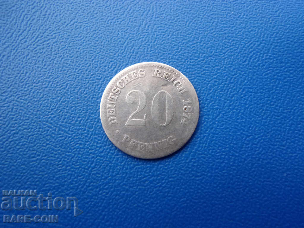 XII (34) Γερμανία - Ράιχ 20 Pfennig 1874 E Rare