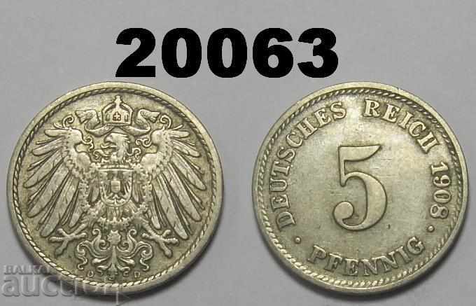 Германия 5 пфенига 1908 D