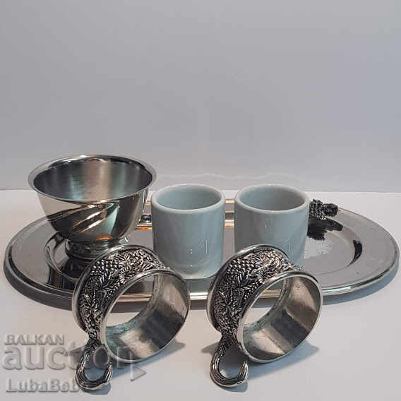 Coffee set with tray and sugar bowl. - 6 Coffee set with tray and sugar bowl. - 6