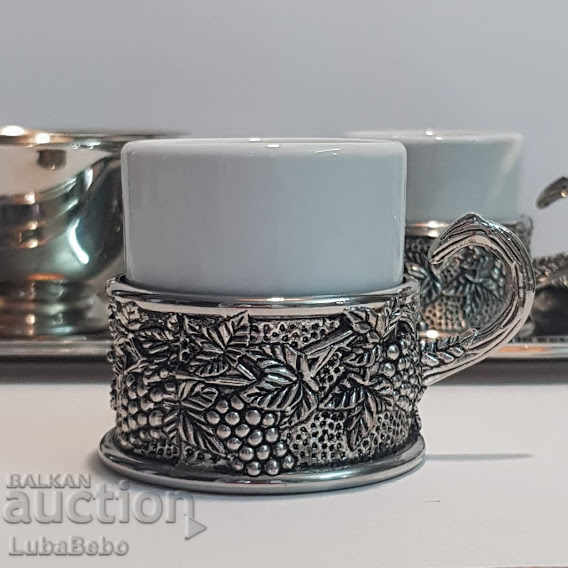 Coffee set with tray and sugar bowl.