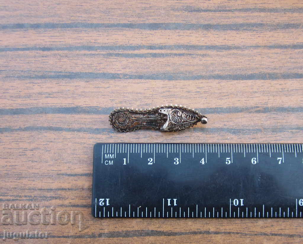 Παλιά βουλγαρική λαογραφία Ασημένια παντόφλα καρφίτσας Revival - 7