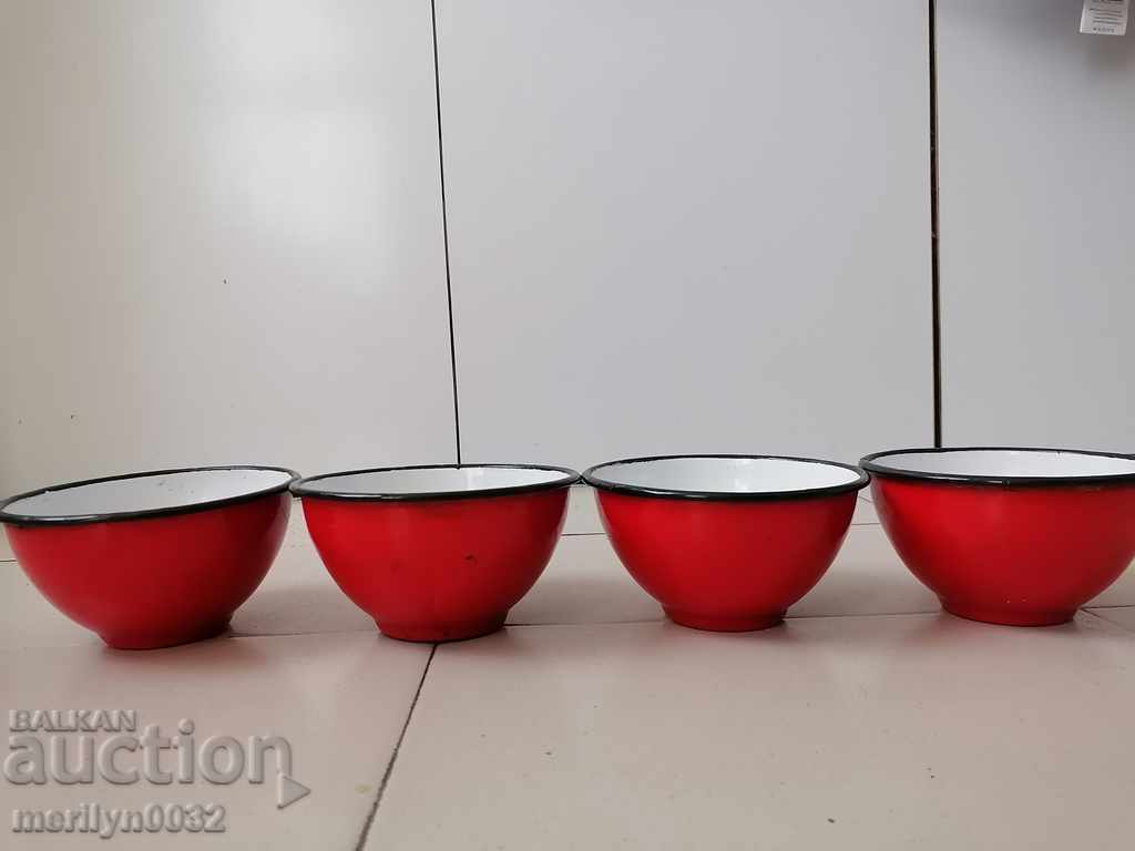 Auction  Enameled bowl 4 pieces of dish with enamel, basin, basin