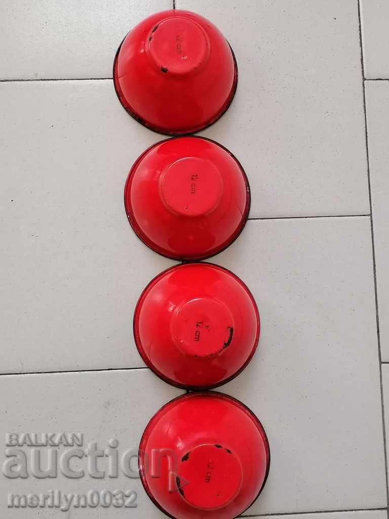 Enameled bowl 4 pieces of dish with enamel, basin, basin - 6