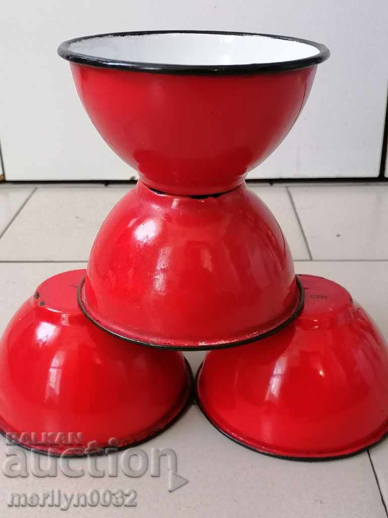 Enameled bowl 4 pieces of dish with enamel, basin, basin - 7