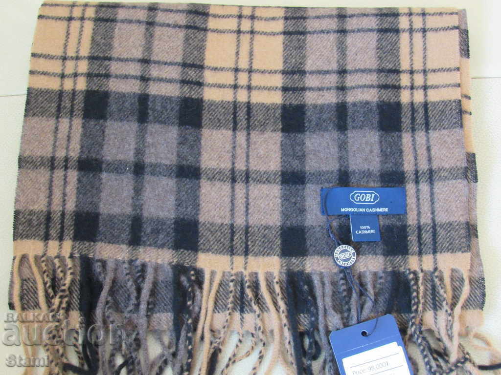 Auction  Fine scarf 100% cashmere, check, Mongolia