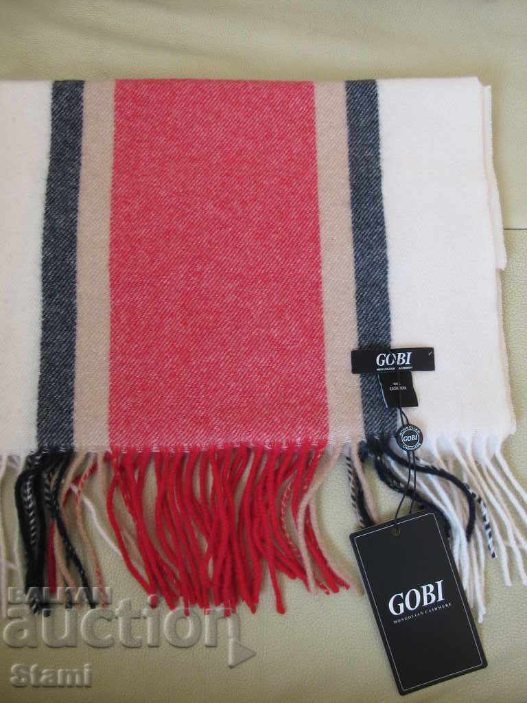 Eșarfă fină 100% cașmir, dungi albe și roșii, Mongolia cu preț 146.00 BGN | € 74.65