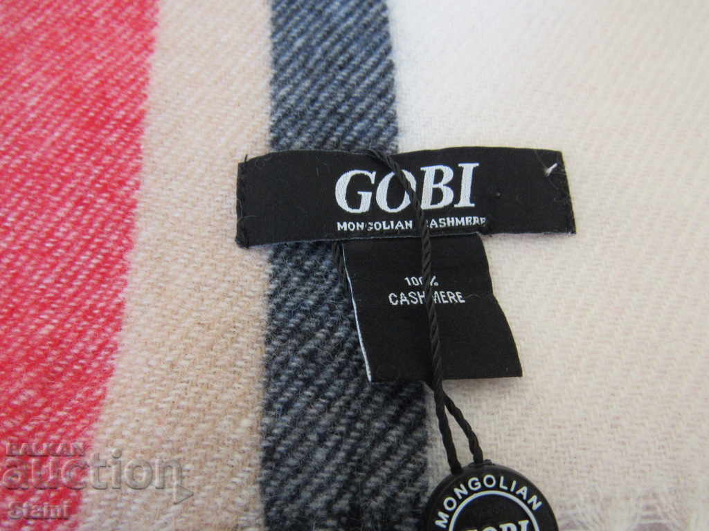 Licitație Eșarfă fină 100% cașmir, dungi albe și roșii, Mongolia